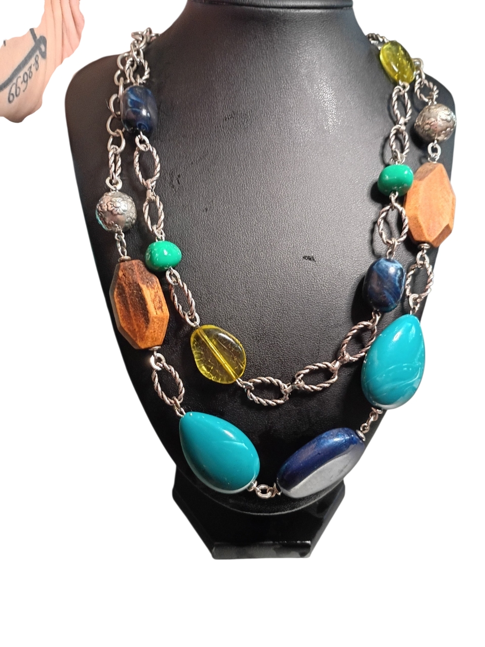 Multi-Color Beaded Statement Necklace - Turquoise, Blue, Green, Yellow, Brown